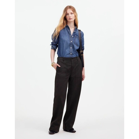 MADEWELL Tall Wide Low-Slung Baggy Utility Pants 28T Almost Black Drapey B18 - Picture 1 of 7